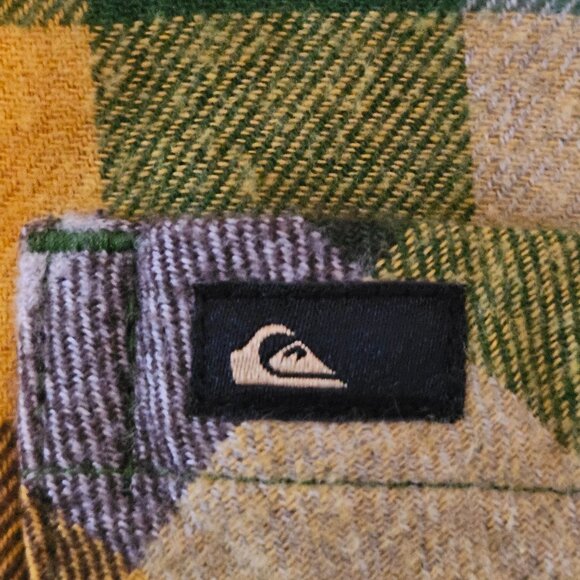 Quiksilver Mens Plaid Flannel Shirt Yellow/Green Long Sleeve Button-Up XL - Picture 5 of 16